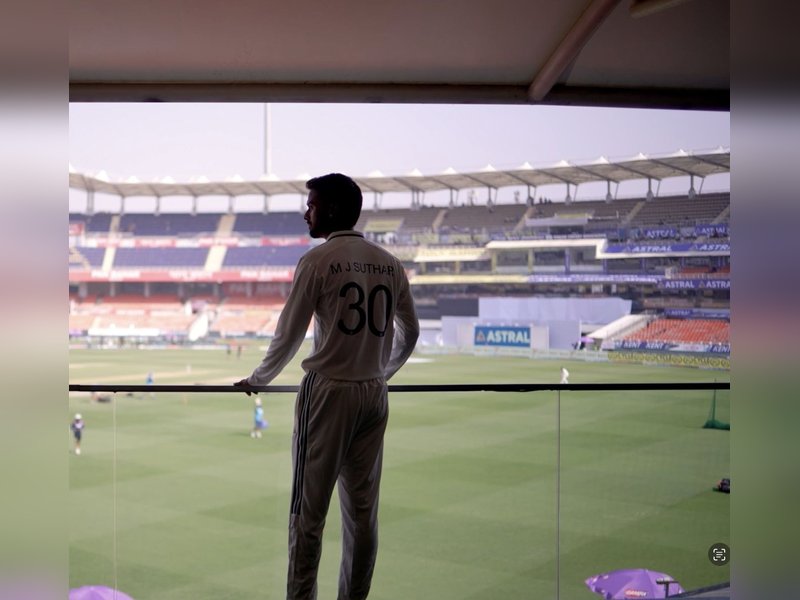 Test cap is a dream for every cricketer, it’s the best feeling of my life, says Manav Suthar after getting his debut cap for the one-off Test against Afghanistan in New Chandigarh on Saturday. Photo credit: BCCI