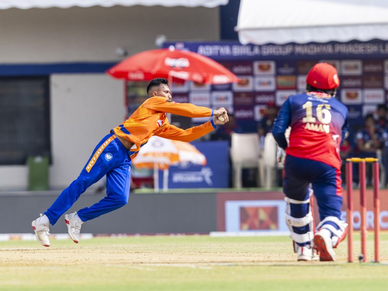 Rewa Jaguars bowl out Bundelkhand Bulls for 74 for 9 wickets win  in the Madhya Pradesh League (MPL) T20 Scindia Cup 2026 at the Holkar Stadium in Indore on Saturday.. Photo credit: MPL
