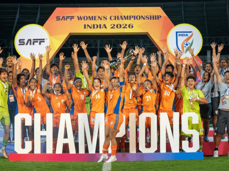 Dominant India beat Bangladesh 3-1 to end a seven-year wait for title in SAFF Women's Championship at the Pandit Jawaharlal Nehru Stadium in Margao, Goa, on Saturday. Photo credit: AIFF