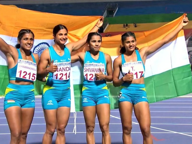 Indian women's 4x100m relay team clinches gold, sets meet record at New Taipei City Athletics Open in New Taipei City on Saturday. Photo credit: AFI