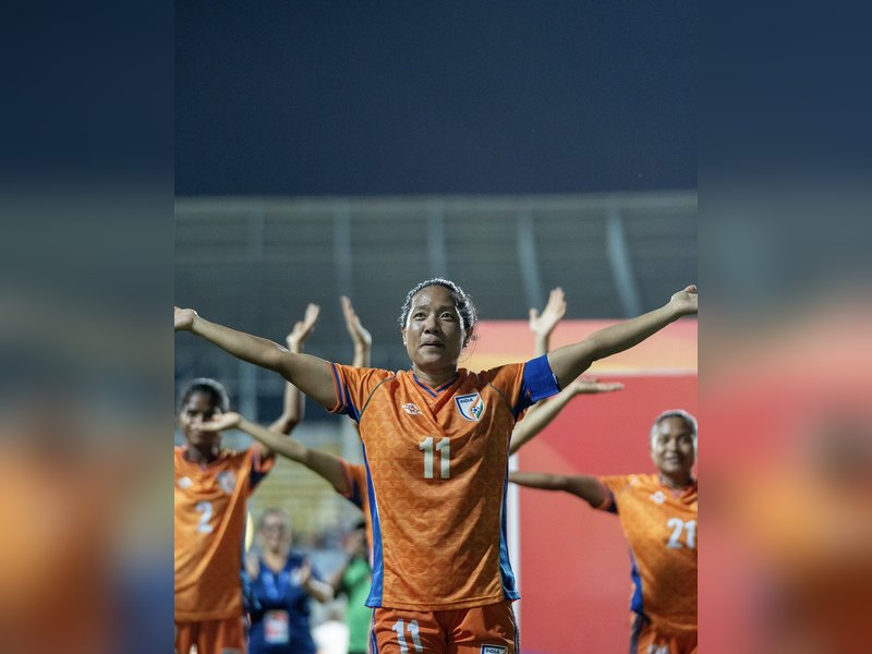 Grace Dangmei retires from international football after India reclaim title in SAFF Women's Championship 2026 in Margao, Goa on Saturday.  Photo credit: AIFF