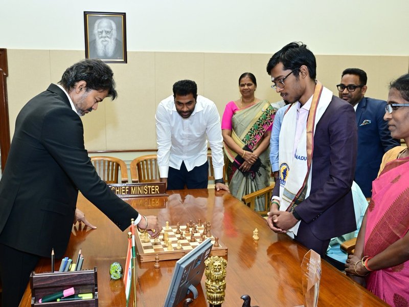 TN CM Vijay plays chess with Praggnanandhaa, awards Rs 50 lakh for Norway Chess triumph 