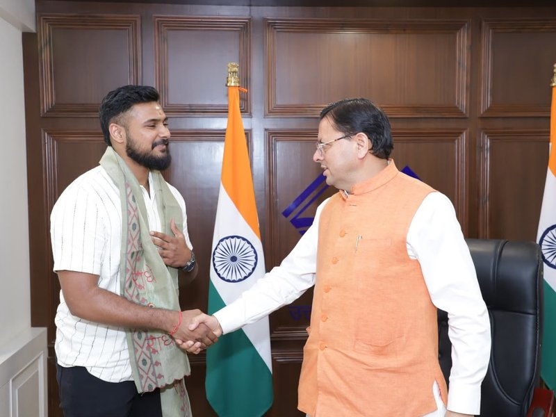 Indian Basketball player Ulhas K.S felicitated by Uttarakhand CM Pushkar Singh Dhami