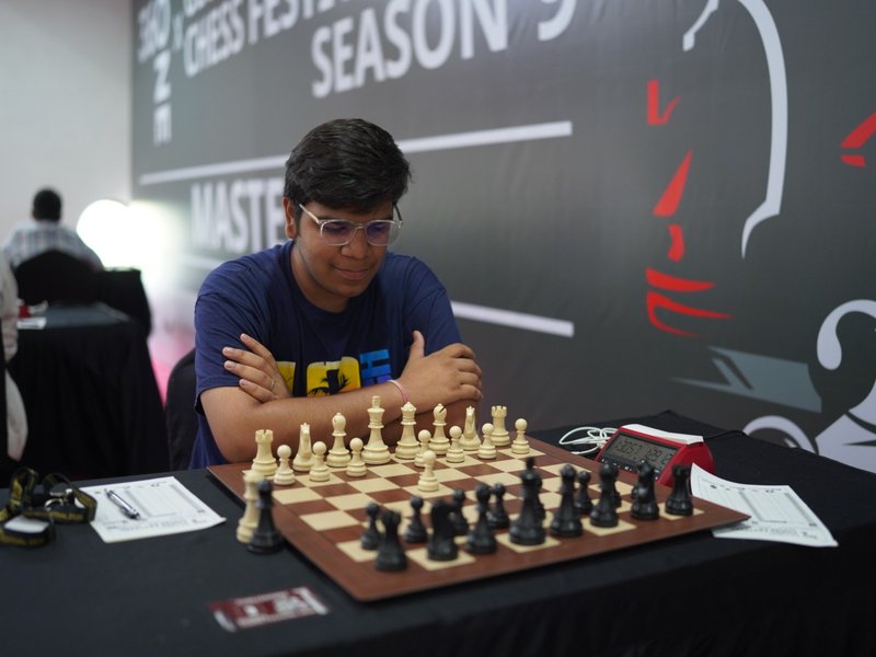 Teen Borgaonkar upsets 3rd seed Abhijeet Gupta in the 360 One Masters Chess tournament at the World Trade Centre in Mumbai on Thursday. Photo credit: Indian Chess School