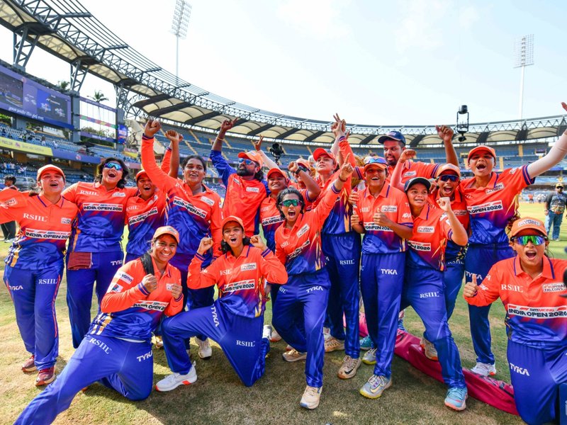 Sayali Satghare leads SOBO Mumbai Falcons to victory over Aakash Tigers Mumbai Western Suburbs and to historic title in the T20 Mumbai Women’s League in Mumbai on Saturday. Photo credit: MCA