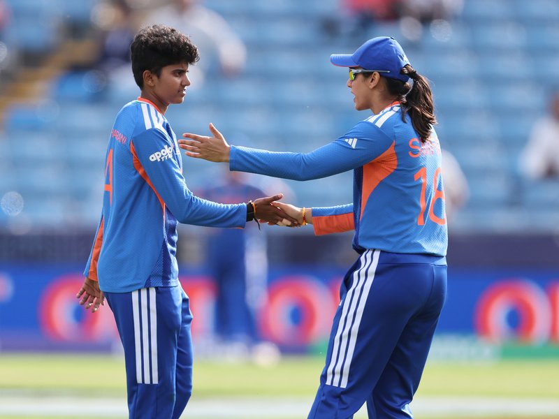 N Sree Charani picks 4-19 as India register comprehensive 95-run win over the Netherlands in the ICC Women's T20 World Cup 2026 in Leeds. Photo credit: BCCI Women/X