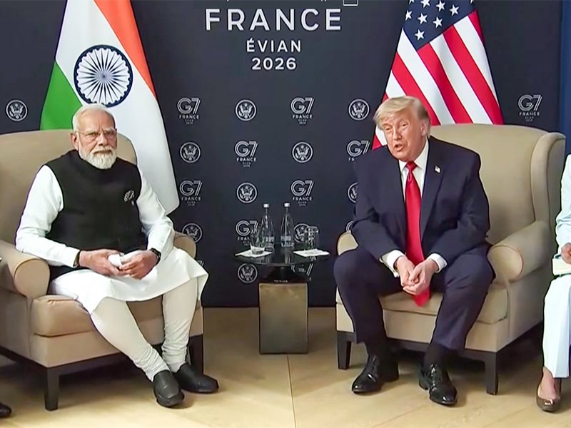 Evian: Prime Minister Narendra Modi and US President Donald Trump hold bilateral talks on the sidelines of the G7 Summit in Evian, France, on Wednesday, June 17, 2026. (Photo: IANS/Video Grab)