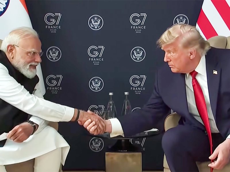 Evian: Prime Minister Narendra Modi and US President Donald Trump hold bilateral talks on the sidelines of the G7 Summit in Evian, France, on Wednesday, June 17, 2026. (Photo: IANS/Video Grab)