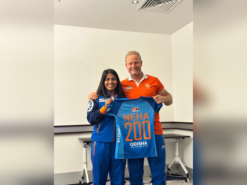 Hockey India congratulates midfielder Neha on completing 200 international caps in the FIH Hockey Women's Nations Cup match against Uruguay. Photo credit: Hockey India