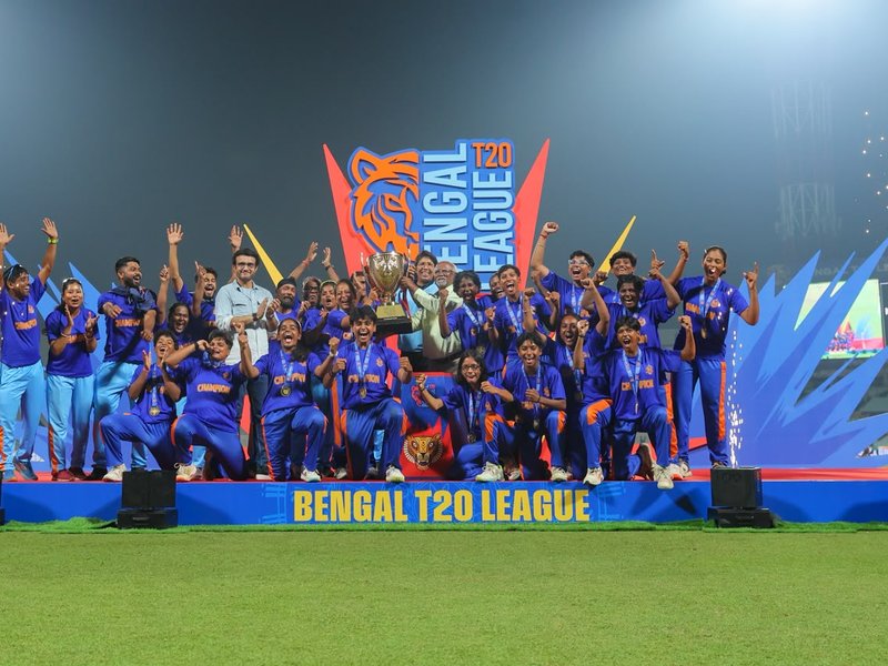 Adamas Howrah Warriors outclass Murshidabad Kueens in the final to lift trophy in the inaugural Women's Bengal T20 League 2026 at Eden Gardens in Kolkata on Monday night. Photo credit: CAB