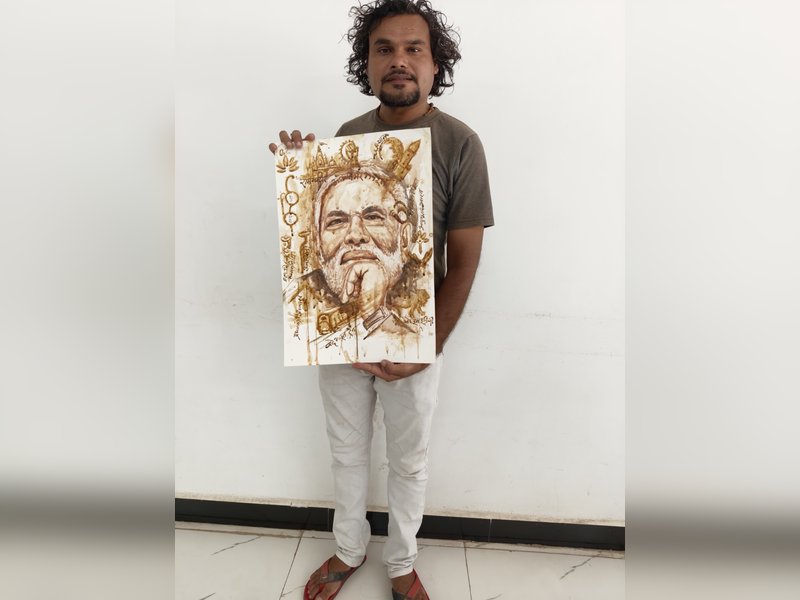 Unique art by young Neemuch artist: PM Modi’s portrait crafted with tea depicts 12 years of achievements