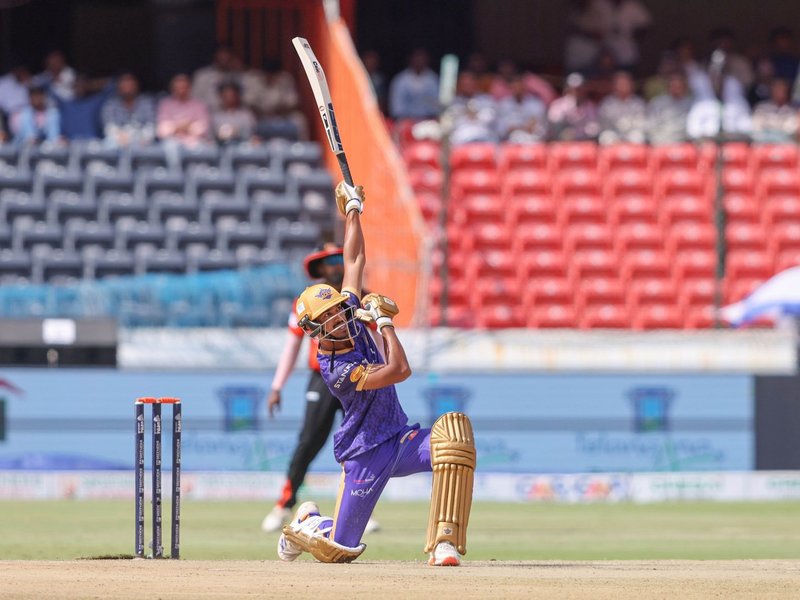 Harshit Choudhary carries his bat with unbeaten 121, powering Warangal Warriors to first win in the TG20 Season 1 against Anvita Khammam Aces at the Rajiv Gandhi International Cricket Stadium, Uppal, in the first match in Hyderabad on Wednesday. Photo credit: HCA