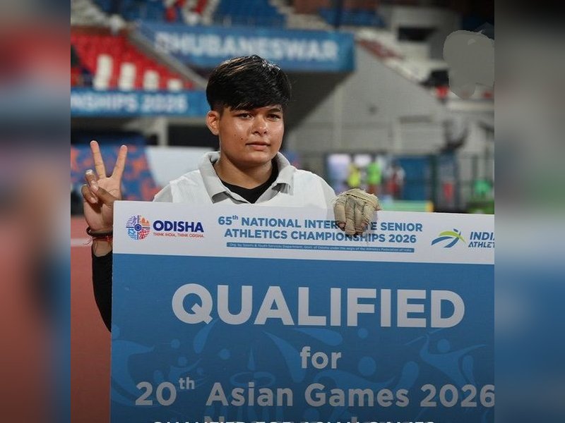 Anushka Yadav smashes National hammer throw record with 67.02m on the opening day of the 56th National Inter-State Senior Athletics Championships 2026 in Bhubaneswar on Wednesday. Photo credit: AFI