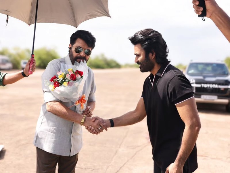 Dhanush celebrates Mammootty's Padma Bhushan win on the sets of 'OM'