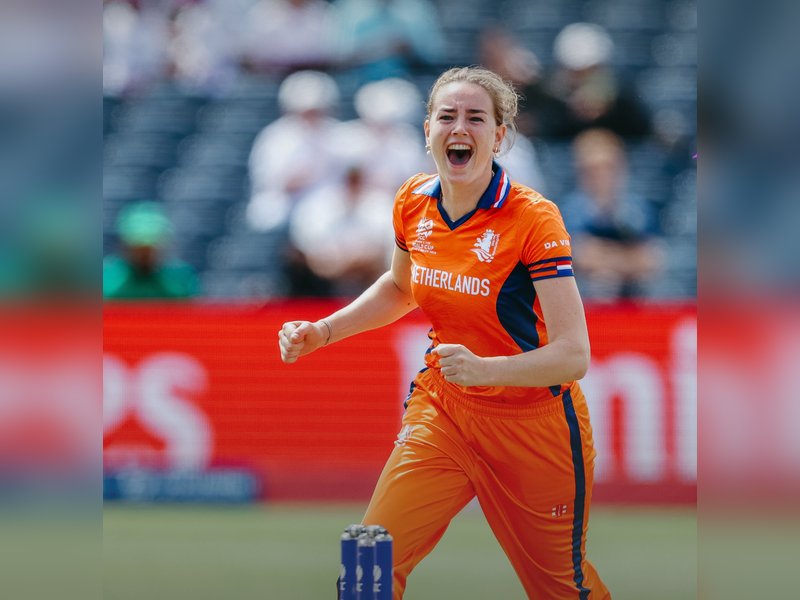 The plan was to just hit the deck as hard as I can, says Iris Zwilling of the Netherlands for her effort against Pakistan in the ICC Women's T20 World Cup 2026 in Bristol on Saturday. Photo credit: ICC
