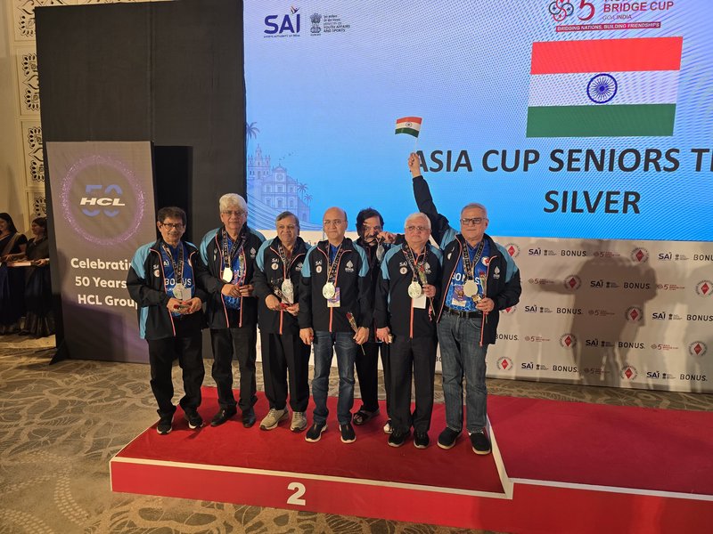 India sign off with four medals -- three silver and one bronze -- from Asia Cup Bridge Championships at the 5th Asia Cup Bridge Championships in Panaji, Goa, on Saturday. Photo credit: BFI