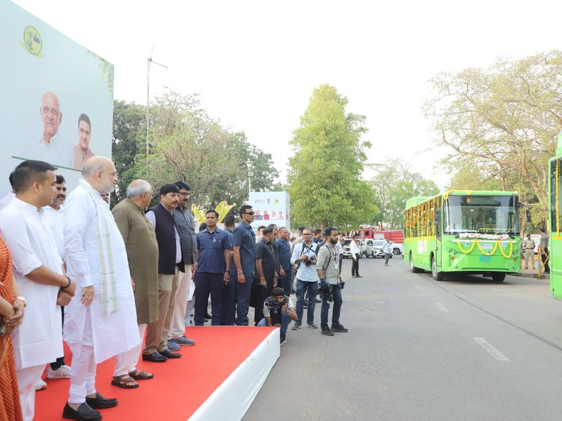HM Amit Shah flags off 'PM eBus Sewa' in Gandhinagar, 40 electric buses begin operations