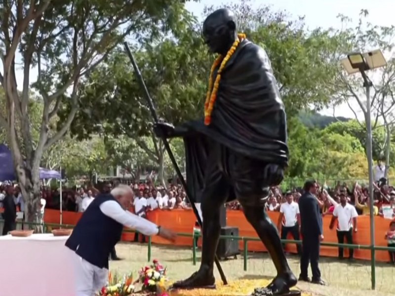 PM Modi pays tribute to Mahatma Gandhi, visits Navasakthi Vinayagar Temple in Seychelles