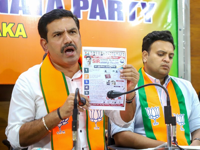 Bengaluru: Karnataka BJP president B.Y. Vijayendra addresses a press conference at Jagannath Bhavan, in Bengaluru, Karnataka, on Friday, July 3, 2026. (Photo: IANS)