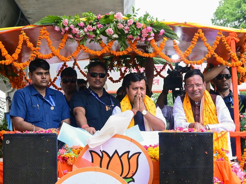 Lucknow: Bharatiya Janata Party (BJP) National President Nitin Nabin holds a roadshow from Chaudhary Charan Singh International Airport to the party's state headquarters in Lucknow on Saturday, July 4, 2026. Uttar Pradesh BJP President Pankaj Chaudhary is also seen. (Photo: IANS/X/@NitinNabin)