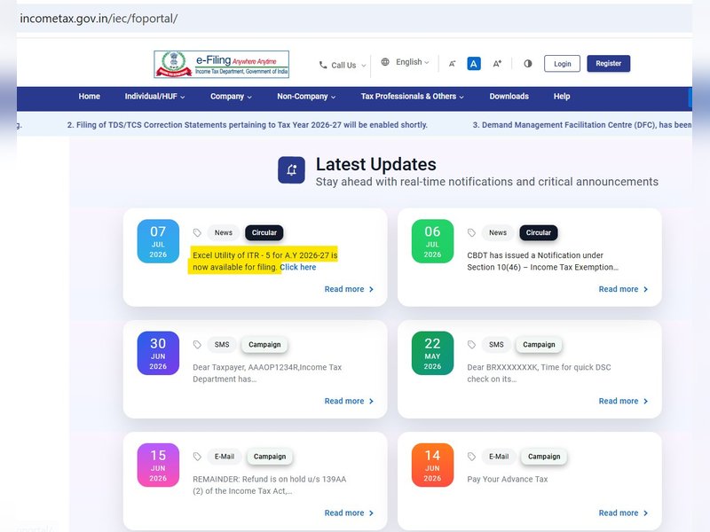 आयकर विभाग ने असेसमेंट ईयर 2026-27 के आईटीआर-5 फॉर्म के लिए जारी की एक्सेल यूटिलिटी