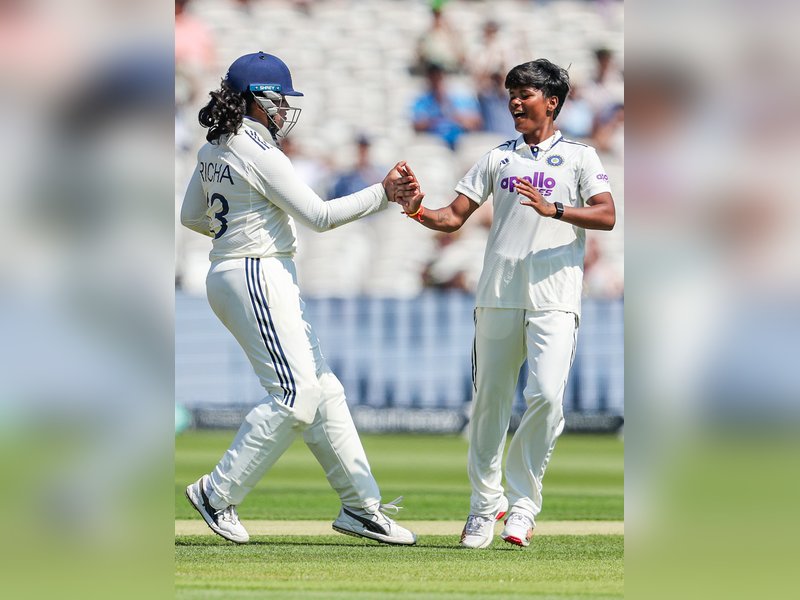 ‘Dream off-spinner's wicket,’ says Mady Villiers on Harmanpreet Kaur's scalp after memorable Lord's debut in London on Saturday. Photo credit: England Cricket/X