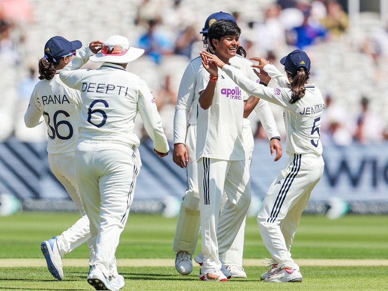 Kranti Goud, Sayali Satghare strike early, Rana breaks stand as England reach 137/5 at Lunch on the second day of the one-off Test at the Lord's in London on Saturday. Photo credit: IANS/@BCCI Women/X