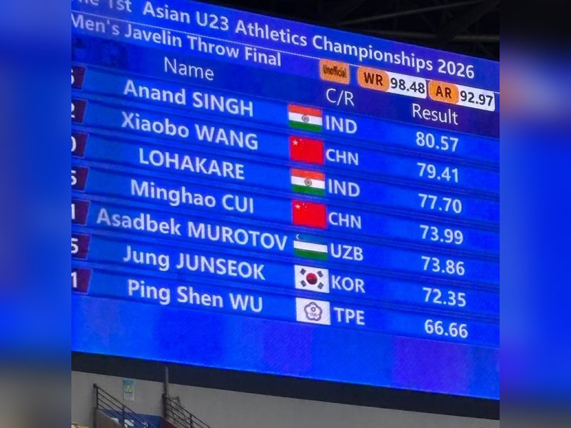 Anand Singh strikes gold with career-best 80.57m at Asian U23 Championships (Credit: X/AFI)