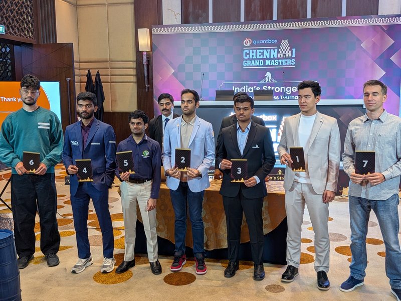 World champion Gukesh to face Nihal Sarin in first round marquee clash in the Chennai Grand Masters 2026 at the Westin Chennai Velachery Hotel in Chennai on Wednesday. Photo credit: TNCA