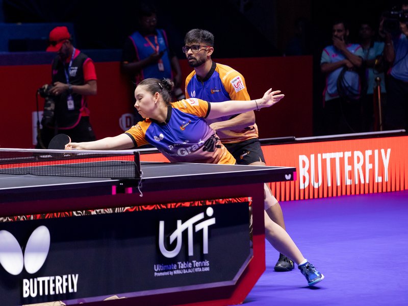 Defending champions U Mumba TT pick up second win on the bounce, beat Maharashtra rivals PBG Pune Jaguars 9-6 in the Ultimate Table Tennis (UTT) Season 7 at the Dr Shyama Prasad Mukherjee Indoor Stadium in Taleigaon near Panaji on Thursday. Photo credit: UTT