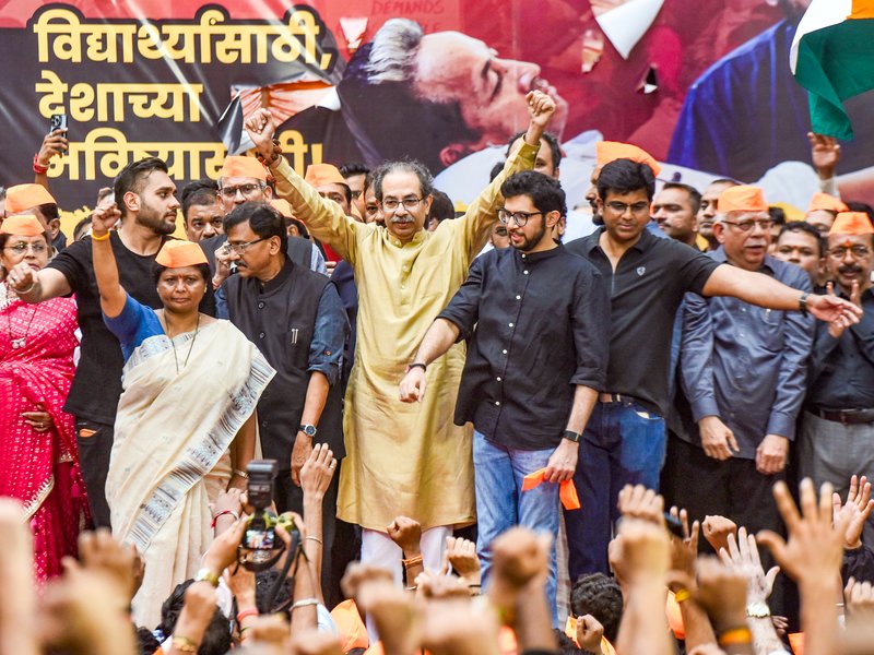 Mumbai: Shiv Sena (UBT) chief Uddhav Thackeray, along with party leaders and workers, takes part in a protest rally against the Central government and Union Education Minister Dharmendra Pradhan over the NEET issue, while expressing support for Sonam Wangchuk's hunger strike, in Mumbai on Sunday, July 19, 2026. (Photo: IANS)