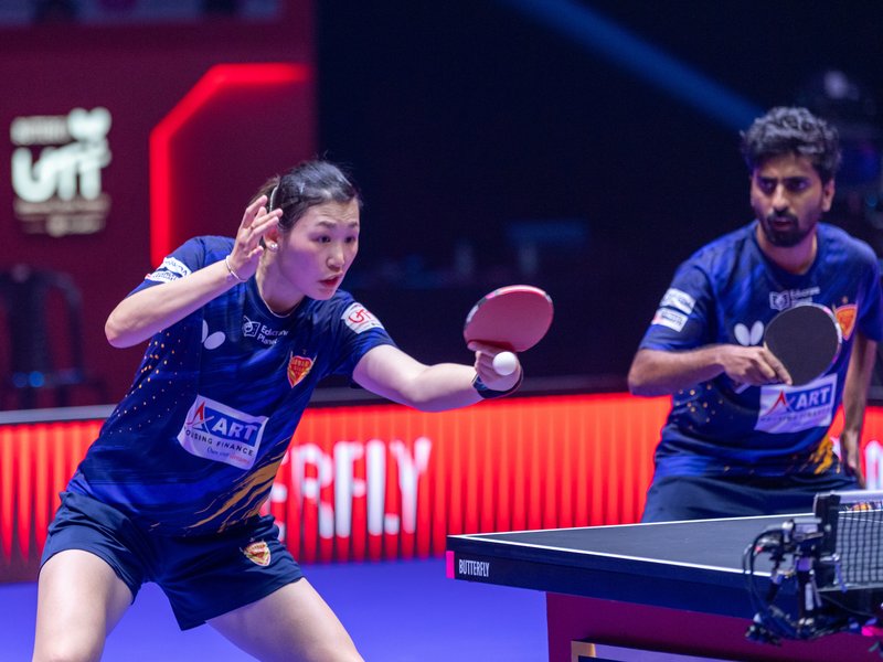 Dabang Delhi TTC seal semifinal berth with win over PBG Pune Jaguars, set to meet Goa Challengers in the last-four stage of the Ultimate Table Tennis (UTT) Season 7 at the Dr. Shyama Prasad Mukherjee Indoor Stadium in Taleigao near Panaji on Thursday. Photo credit: UTT
