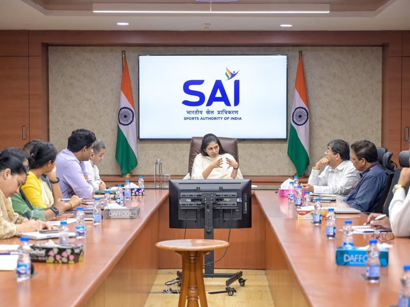 Union Minister of State for Youth Affairs & Sports Raksha Khadse chairs high-level meeting on strengthening Maharashtra's sports and youth development ecosystem  on Thursday. Photo credit: SAI Media