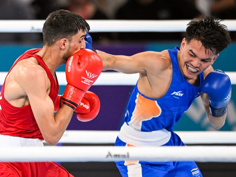 Jadumani Singh storms into men’s 55kg boxing semifinals, assures India of another medal in the Commonwealth Games 2026 in Glasgow on Tuesday. Photo credit: IANS