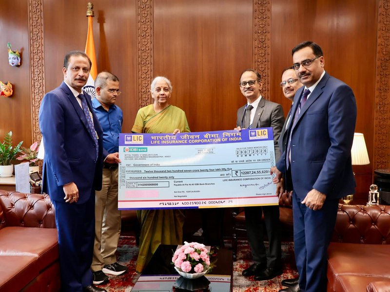 FM Sitharaman receives dividend cheque of Rs 12,207 crore from LIC