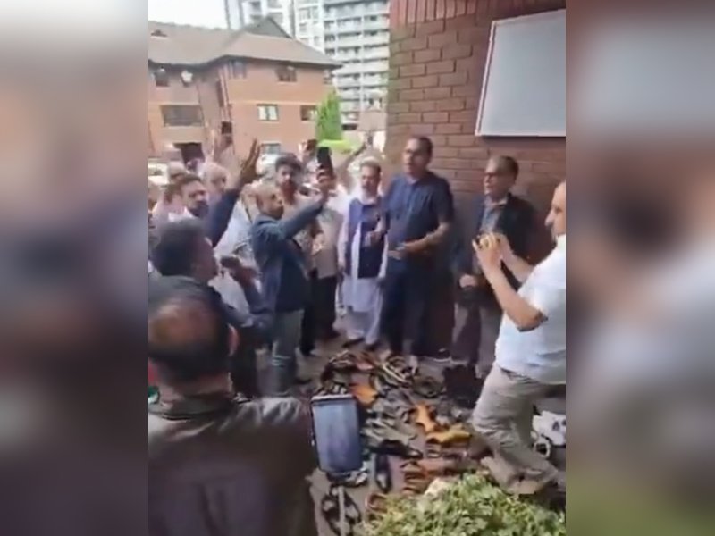 Shoes placed outside Pakistan consulate in UK during protest over PoK killings