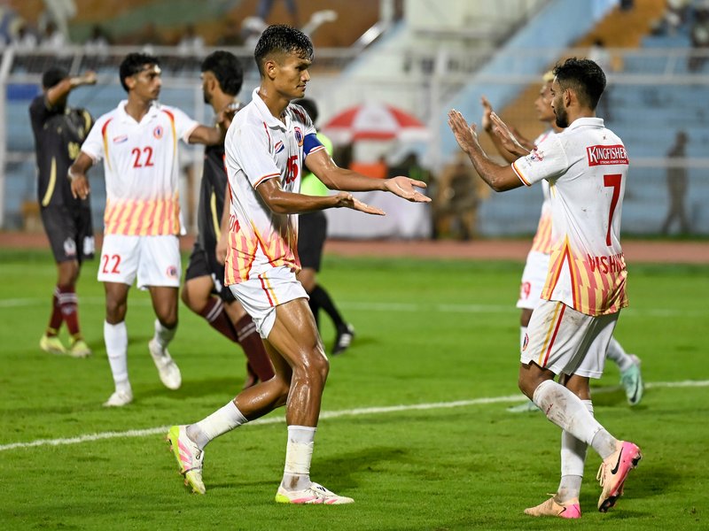 Vishnu P.V. hat-trick helps East Bengal score eight past CISF Protectors in the 135th Durand Cup at the Kishore Bharati Krirangan in Kolkata on Friday. Photo credit: Durand Cup