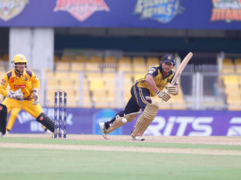 Pradyun Saikia's fifty powers Charaideo Sunrisers to thrilling four-wicket win over Barpeta Braves in the opening match of the inaugural Assam Premier League (APL) played at the Assam Cricket Association Stadium in Guwahati on Saturday. Photo credit: APL 2026