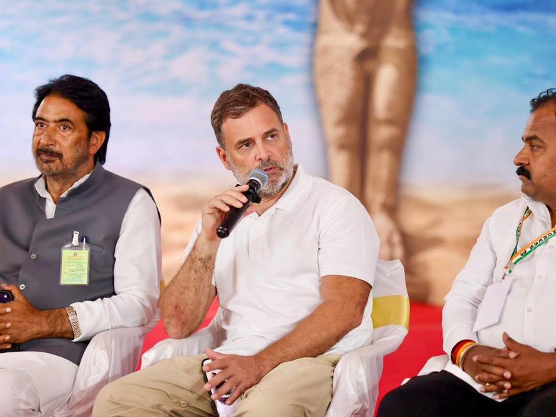 Chennai: Leader of the Opposition in the Lok Sabha Rahul Gandhi addresses a consultation meeting with Tamil Nadu Congress leaders on the state's political situation and the party's future strategy in Chennai on Saturday, August 1, 2026. (Photo: IANS/X/@INCTamilNadu)