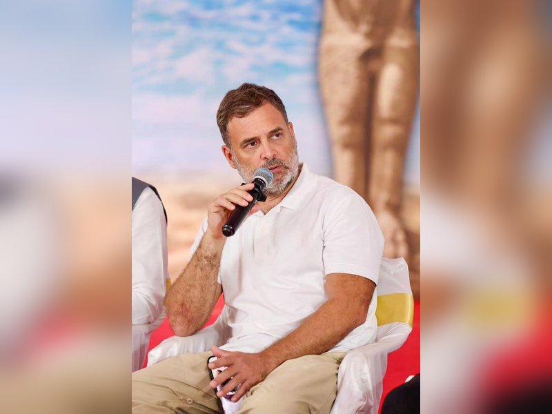 Chennai: Leader of the Opposition in the Lok Sabha Rahul Gandhi addresses a consultation meeting with Tamil Nadu Congress leaders on the state's political situation and the party's future strategy in Chennai on Saturday, August 1, 2026. (Photo: IANS/X/@INCTamilNadu)