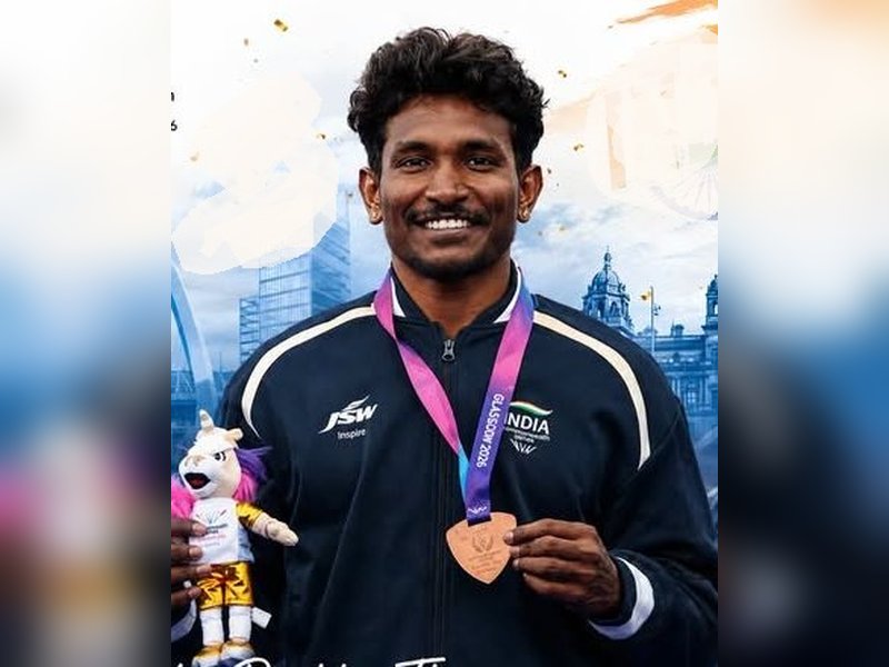 'He can definitely win an Olympic medal', says Selva Prabhu's father after he wins bronze medal in triple jump in Commonwealth Games 2026 in Glasgow on Saturday. Photo credit: SAI Media