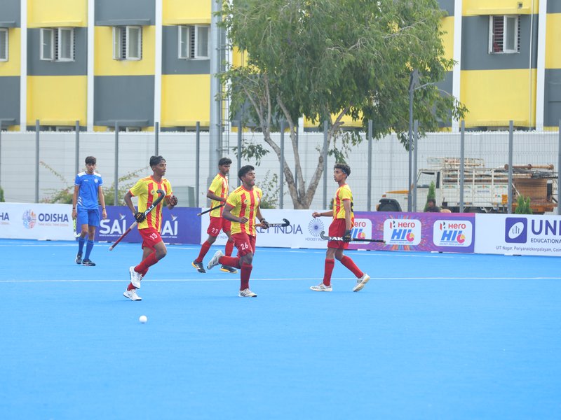 Hockey teams from Karnataka, Jharkhand and Madhya Pradesh win on Day 7 of the 16th Hockey India Junior Men National Championship 2026 at the Coimbatore Hockey Ground in Coimbatore in Tamil Nadu on Monday. Photo credit: Hockey India
