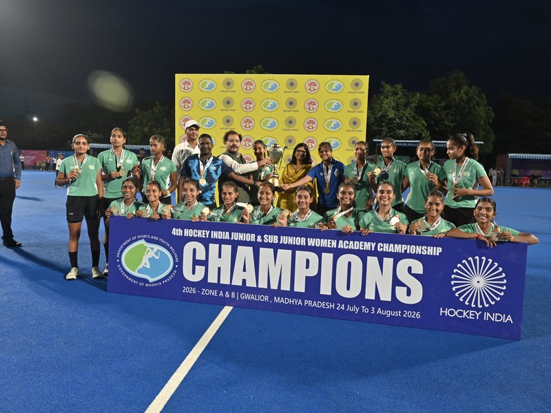 Madhya Pradesh Hockey Academy clinch double glory in Sub-junior and Junior sections of 4th Hockey India Women Academy Championship 2026 – Zone A & B in Gwalior, Madhya Pradesh, on Monday. Photo credit: Hockey India