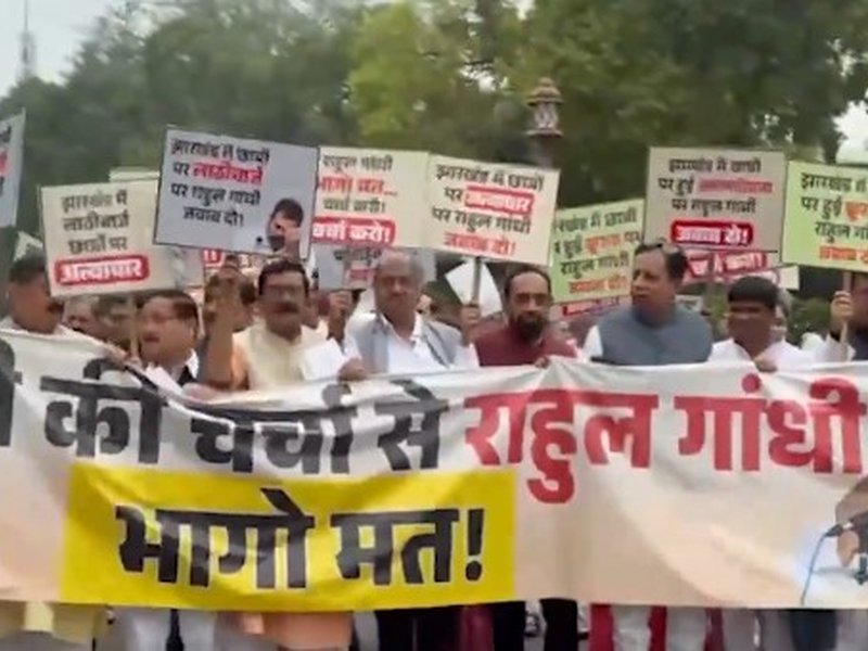Rahul Gandhi bhago mat: NDA MPs stage protest march, accuse Oppn of 'stalling' Parliament