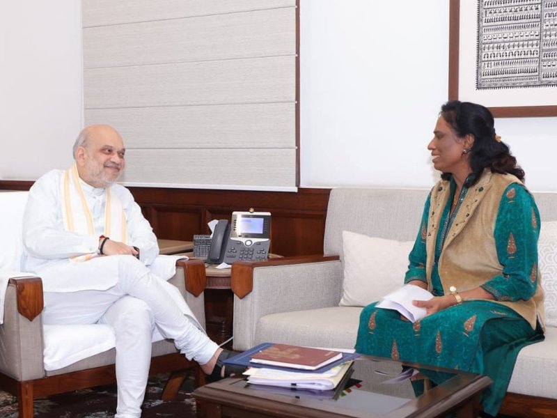 IOA Prez PT Usha briefs Union Home Min Amit Shah on CWG success, reaffirms India’s efforts for 2036 Olympics bid (Credit: X/P.T Usha)