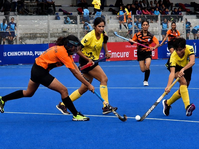 Hockey Rajasthan, Jammu & Kashmir and Uttarakhand shine in the 16th Hockey India Junior Women National Championship 2026 at the Major Dhyan Chand Hockey Stadium, in Pune on Wednesday. Photo credit: Hockey Maharashtra