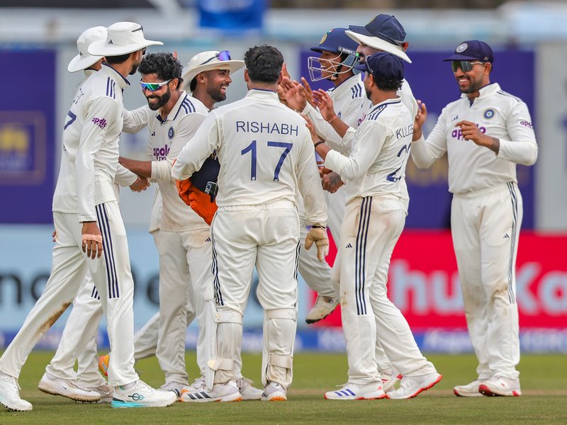 Ravindra Jadeja becomes first Indian left-arm bowler to pick 350 wickets in Test cricket, during the 1st Test between India and Sri Lanka at the Galle International Stadium in Galle, Sri Lanka, on Monday. Photo credit: IANS