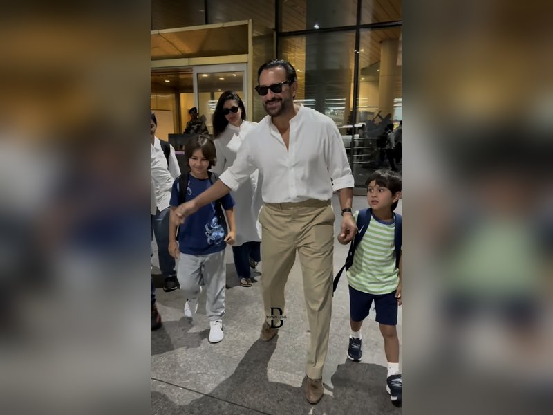 Taimur Ali Khan greets staff, Jeh looks puzzled as they arrive from Europe trip with Kareena Kapoor & Saif Ali Khan 