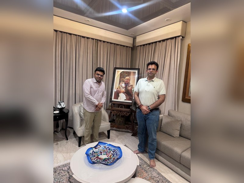 Jay Shah visits DDCA President Rohan Jaitley in New Delhi to pay tribute to late Arun Jaitley. Photo credit: DDCA