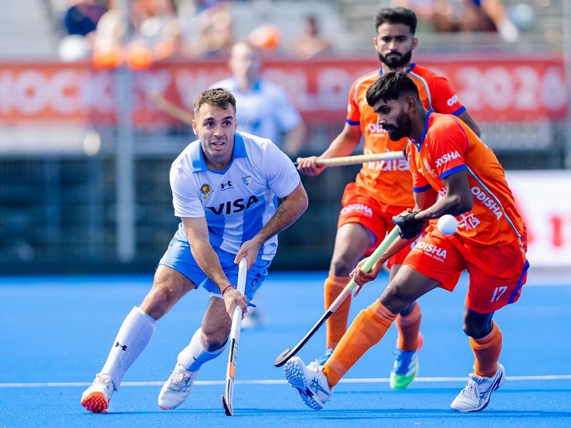 Semifinal hopes end for Indian men's team in a 3-5 defeat to Argentina in their concluding Pool E match at the Wagener Stadium in Amstelveen, the Netherlands, on Monday. Photo credit: Hockey India